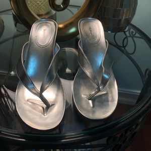 Stylish silver wedge heel slides size 10